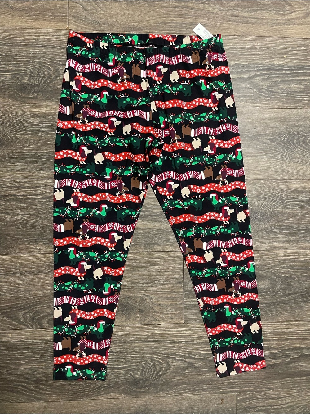 Holiday Dachshund Print Leggings - Black, Red & Green Christmas XL stretch